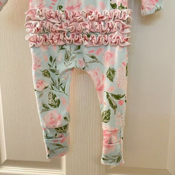SweetHoney OG Ruffled Dreamer PJ Sleeper Zippy Blue Floral Girls Size 6 Months - Picture 11 of 12
